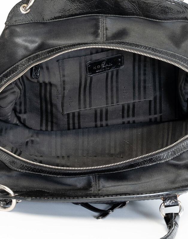 HOGAN BLACK LEATHER AND NYLON SHOULDER BAG