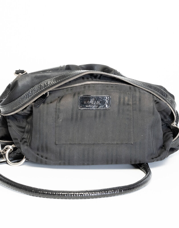 HOGAN BLACK LEATHER AND NYLON SHOULDER BAG
