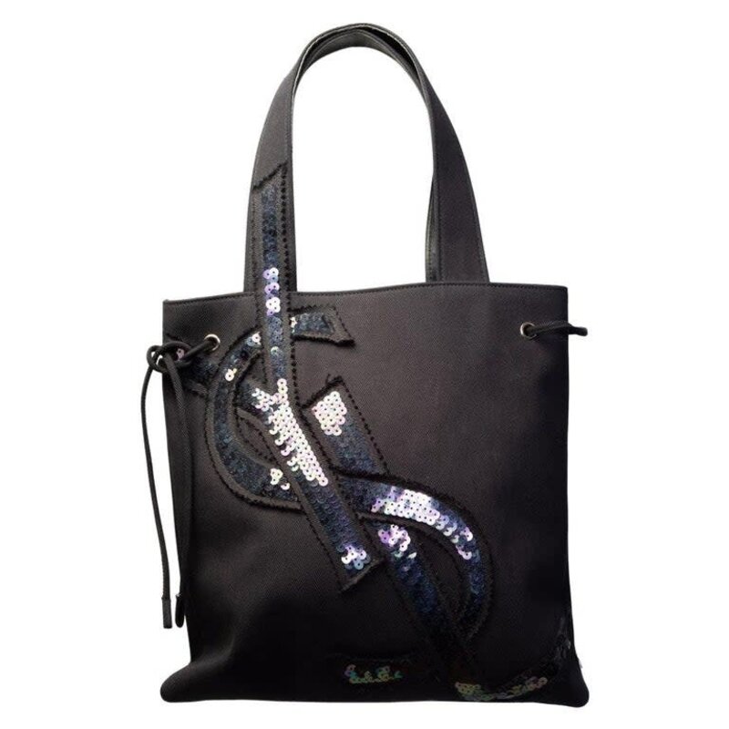 SAINT LAURENT SAINT LAURENT CANVAS SAC MONOGRAM SEQUIN TOTE BAG (219365)