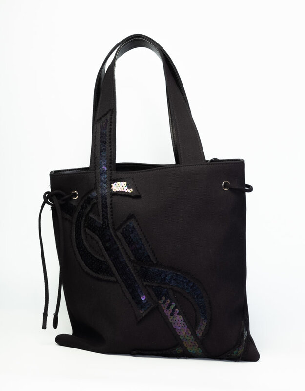 SAINT LAURENT SAINT LAURENT CANVAS SAC MONOGRAM SEQUIN TOTE BAG (219365)