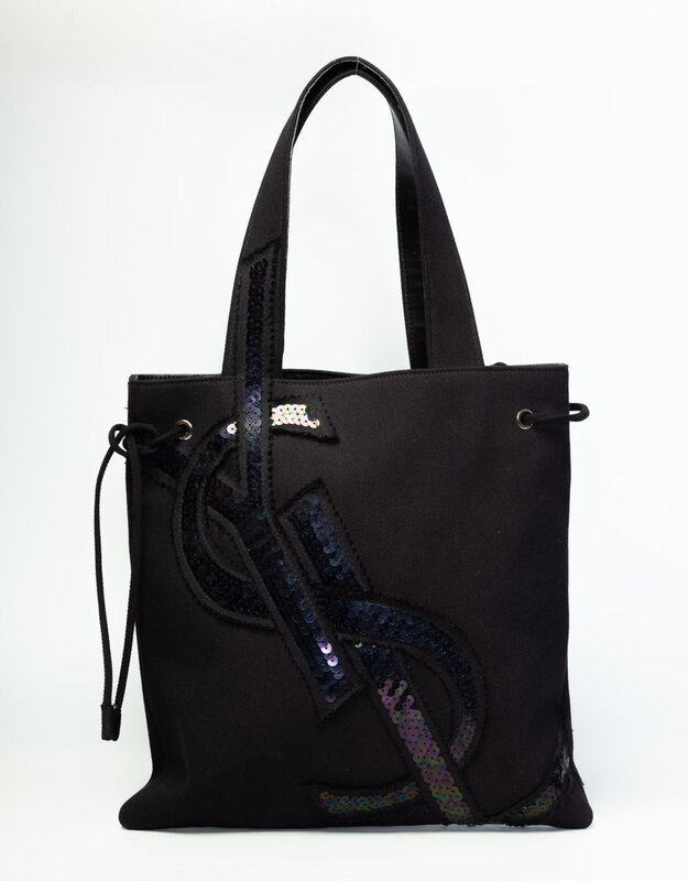 SAINT LAURENT SAINT LAURENT CANVAS SAC MONOGRAM SEQUIN TOTE BAG (219365)