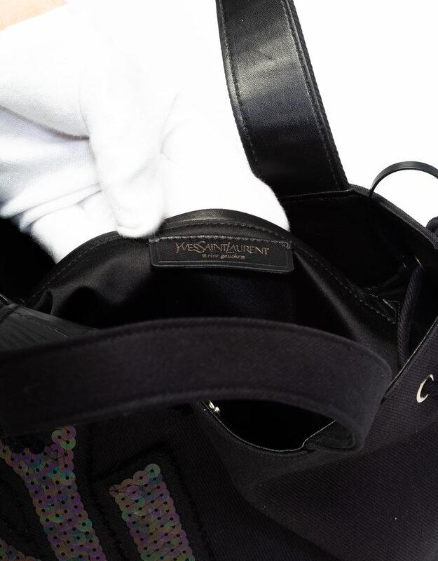 SAINT LAURENT SAINT LAURENT CANVAS SAC MONOGRAM SEQUIN TOTE BAG (219365)