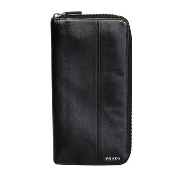 PRADA PRADA BLACK SAFFIANO ZIP AROUND WALLET
