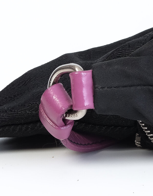 PRADA VINTAGE MINI BLACK NYLON POUCH WITH PURPLE FINISHES