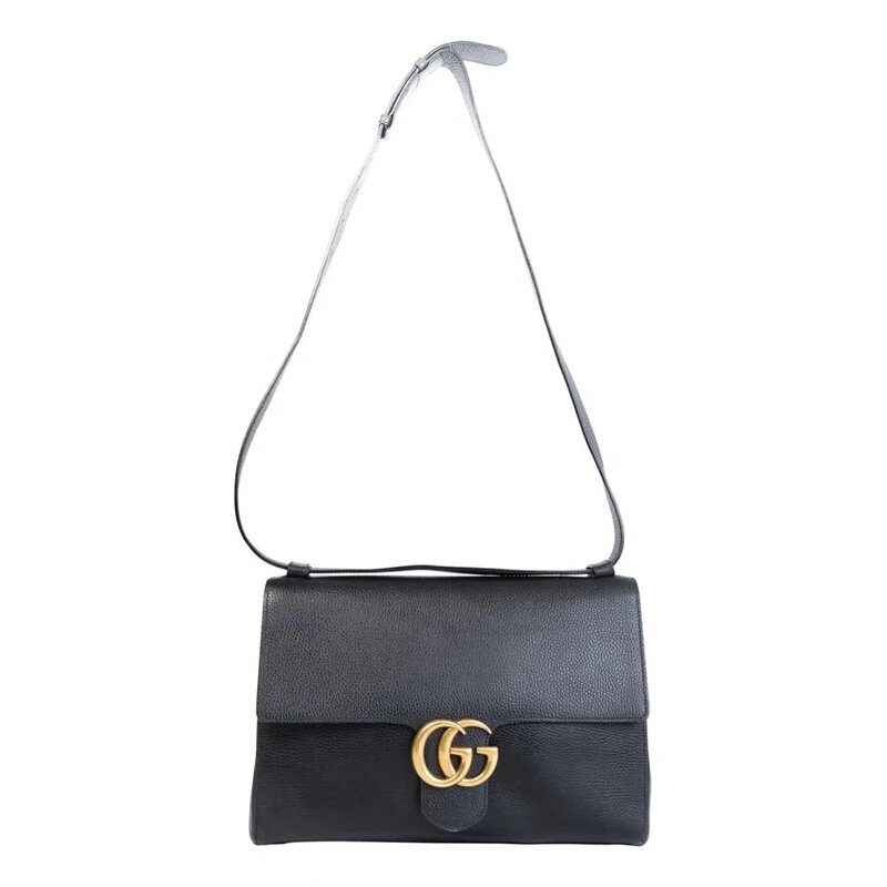 GUCCI BLACK CALFSKIN GG MARMONT MESSENGER BAG CRTBLNCHSHP