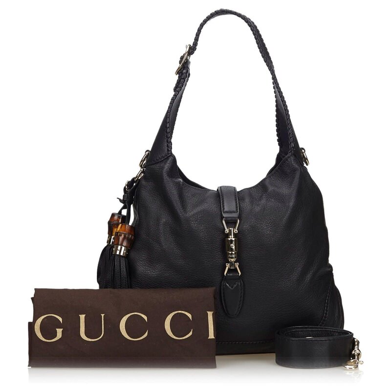 GUCCI JACKIE PEBBLED CALFSKIN MEDIUM BLACK HOBO BAG