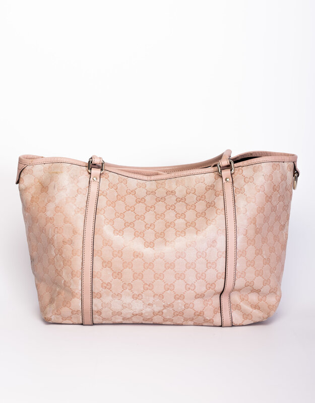GUCCI GUCCI MEDIUM COATED CANVAS GG WEB TOTE - PINK