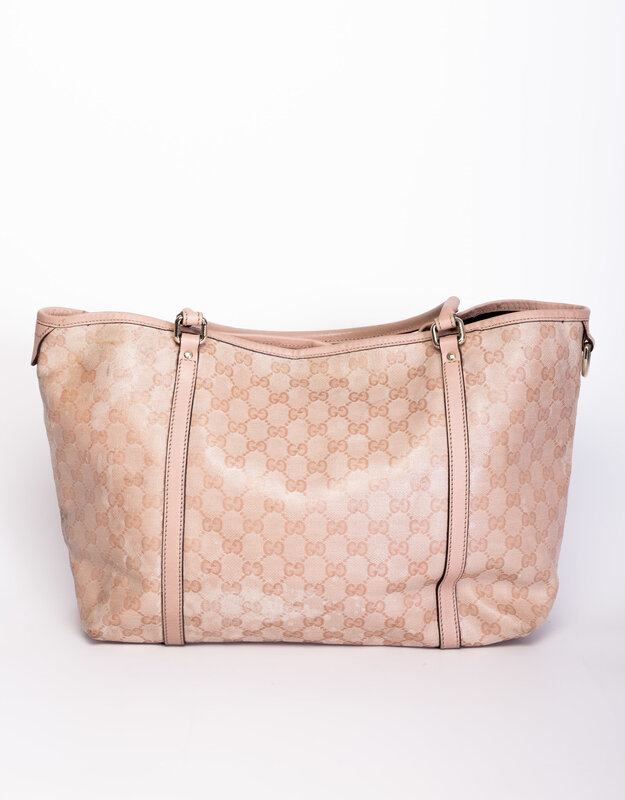 GUCCI MEDIUM COATED CANVAS GG WEB TOTE - PINK