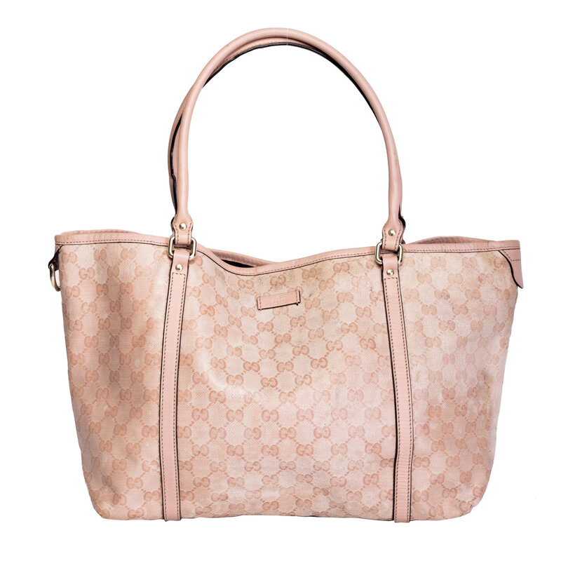 GUCCI MEDIUM COATED CANVAS GG WEB TOTE - PINK