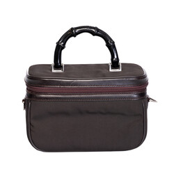 GUCCI GUCCI VINTAGE BLACK ON BROWN BAMBOO VANITY BAG