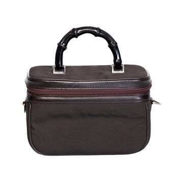 GUCCI GUCCI VINTAGE BLACK ON BROWN BAMBOO VANITY BAG