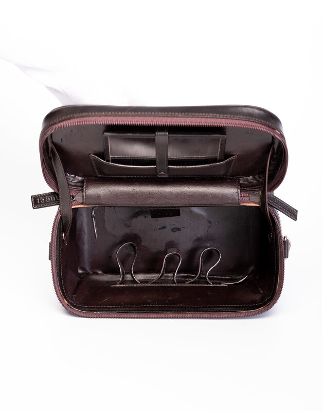 GUCCI GUCCI VINTAGE BLACK ON BROWN BAMBOO VANITY BAG
