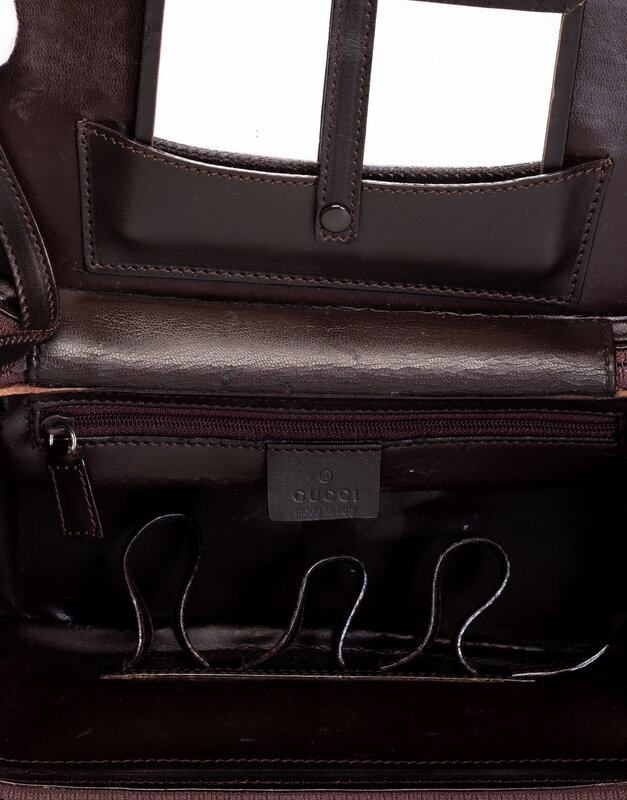 GUCCI GUCCI VINTAGE BLACK ON BROWN BAMBOO VANITY BAG