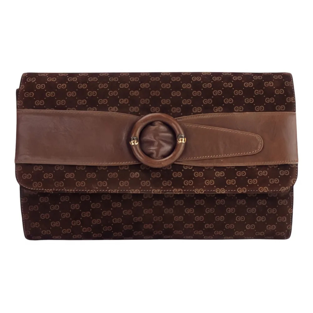 Gucci Vintage Brown GG Monogram Suede Blondie Clutch Bag