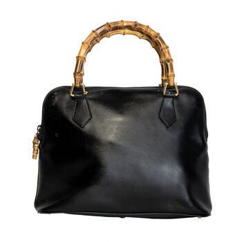 GUCCI GUCCI VINTAGE LEATHER BAMBOO TOP HANDLE BAG