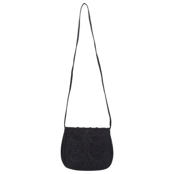 GIVENCHY GIVENCHY VINTAGE BLACK SATIN EMBROIDERY FLAP BAG