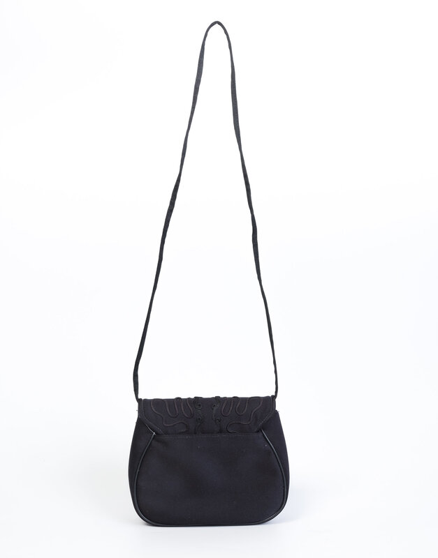 GIVENCHY GIVENCHY VINTAGE BLACK SATIN EMBROIDERY FLAP BAG