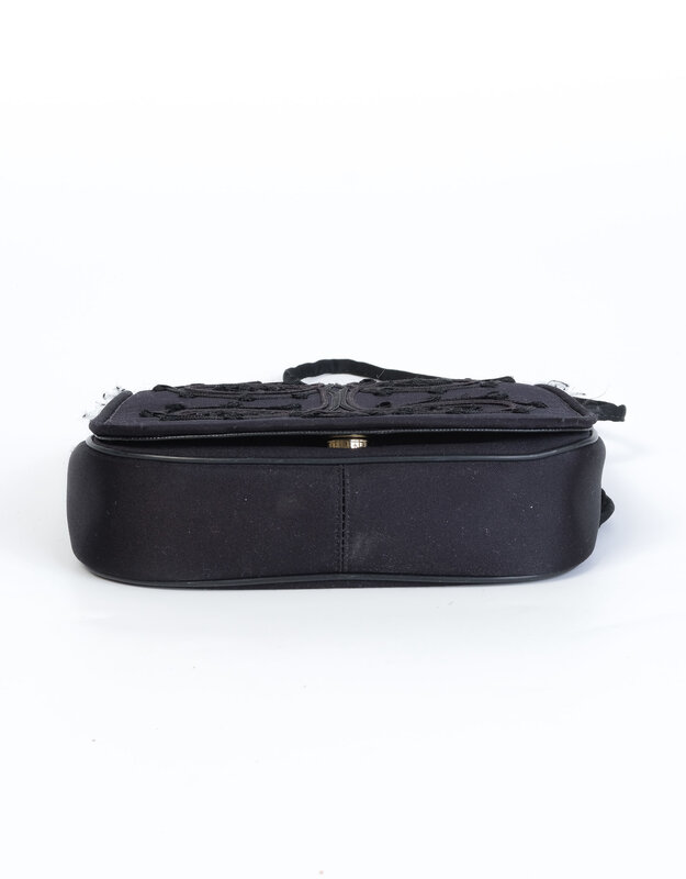 GIVENCHY GIVENCHY VINTAGE BLACK SATIN EMBROIDERY FLAP BAG