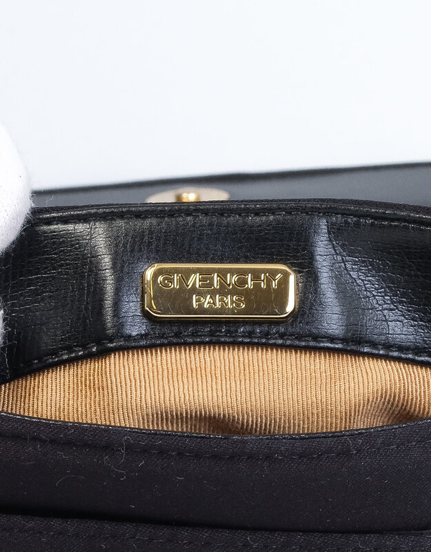 GIVENCHY GIVENCHY VINTAGE BLACK SATIN EMBROIDERY FLAP BAG