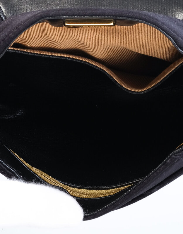 GIVENCHY GIVENCHY VINTAGE BLACK SATIN EMBROIDERY FLAP BAG