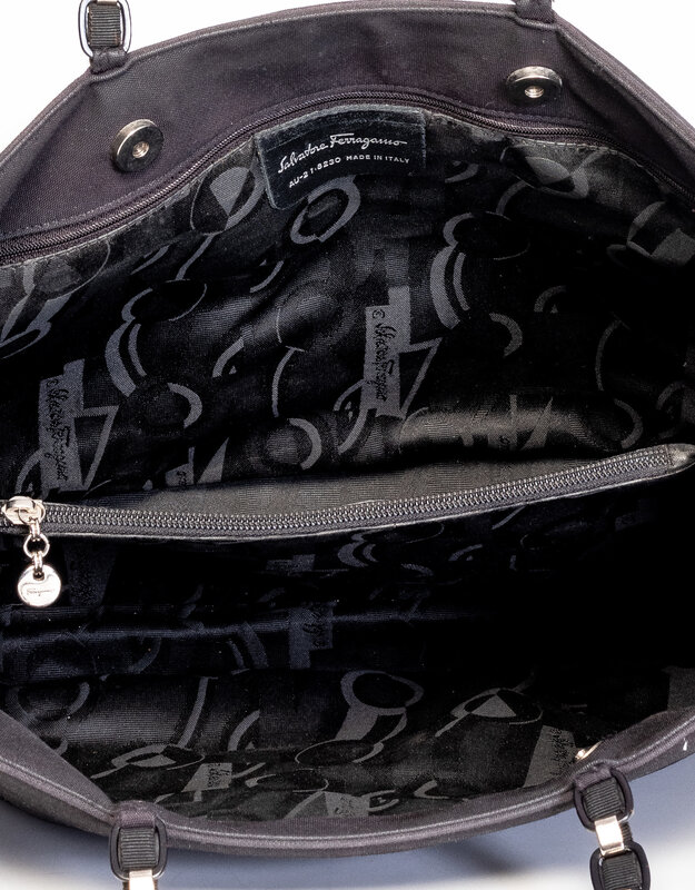 FERRAGAMO BLACK NYLON TOTE BAG