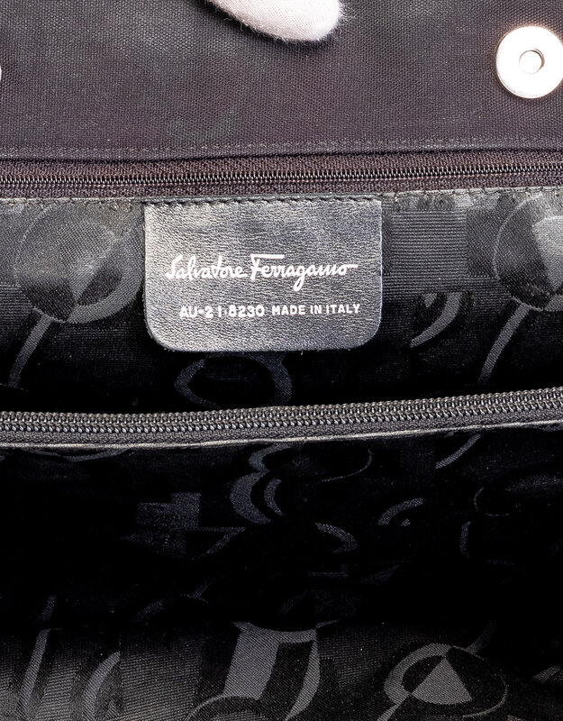 FERRAGAMO BLACK NYLON TOTE BAG
