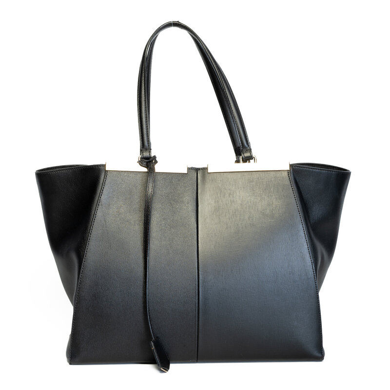 FENDI CLASSIC BLACK 3JOUR LEATHER TOTE BAG