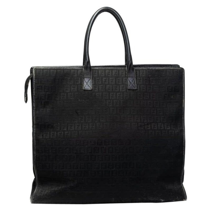 FENDI VINTAGE BLACK CANVAS ZUCCHIANO XL MONO TOTE BAG - CRTBLNCHSHP