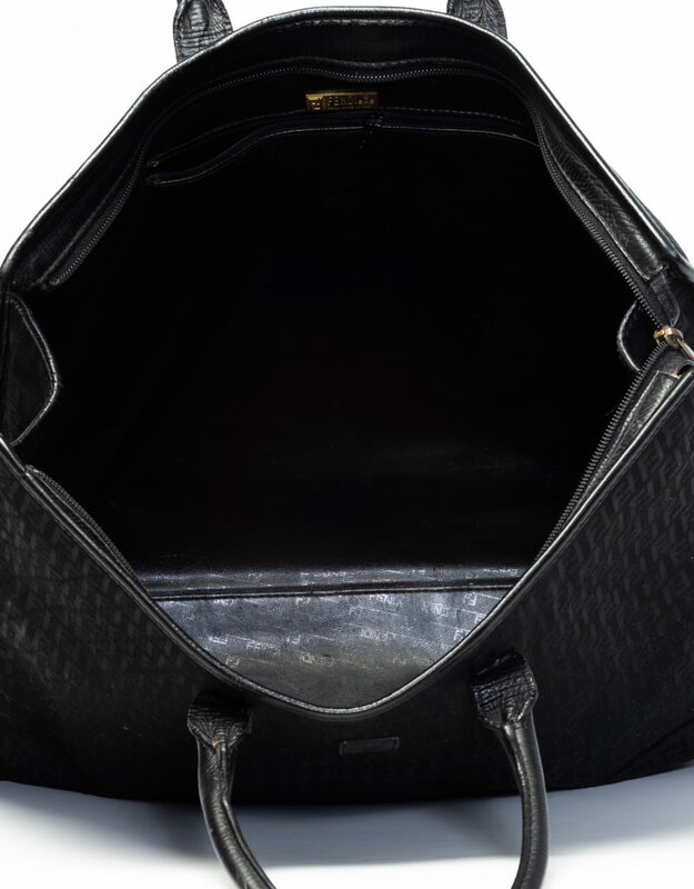 FENDI FENDI VINTAGE BLACK CANVAS ZUCCHIANO XL MONO TOTE BAG