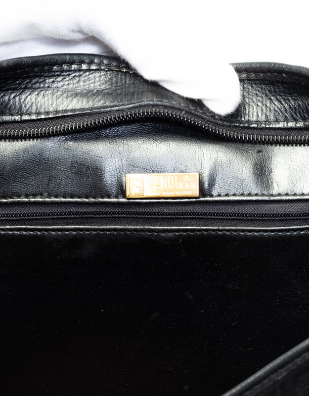 FENDI FENDI VINTAGE BLACK CANVAS ZUCCHIANO XL MONO TOTE BAG
