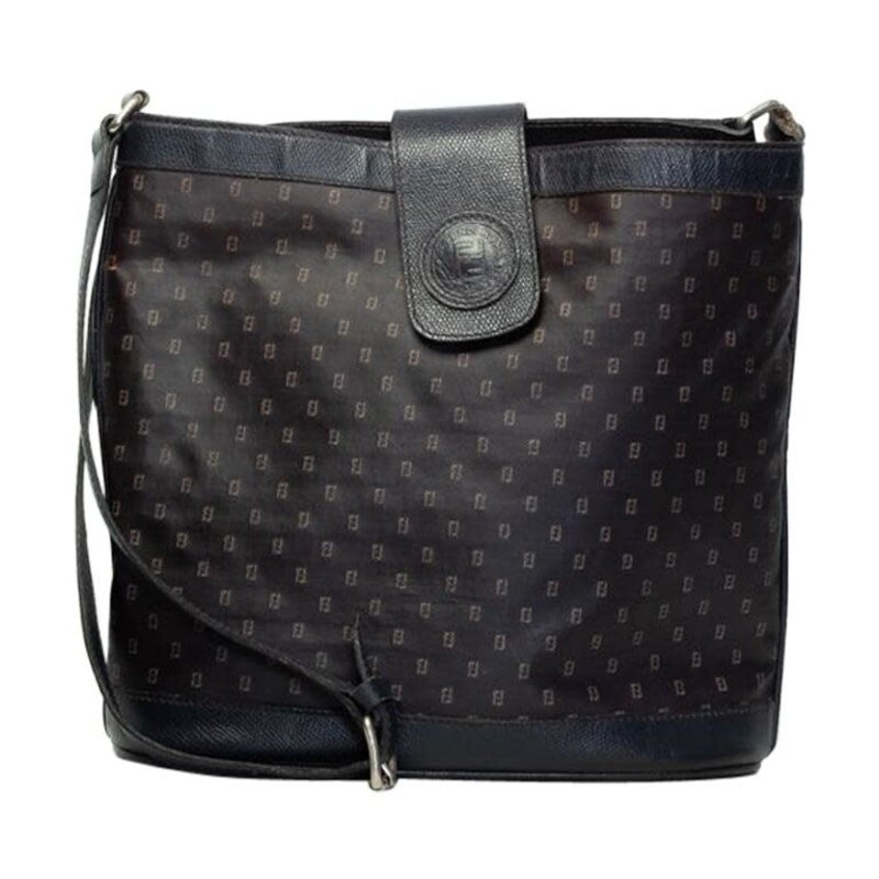 FENDI FENDI VINTAGE FF LOGO BLUE CANVAS SHOULDER BAG