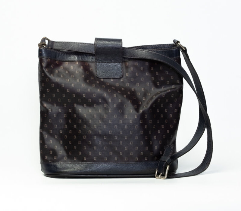 FENDI FENDI VINTAGE FF LOGO BLUE CANVAS SHOULDER BAG