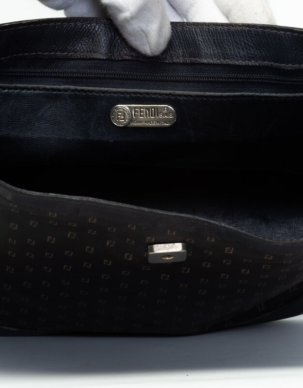 FENDI FENDI VINTAGE FF LOGO BLUE CANVAS SHOULDER BAG