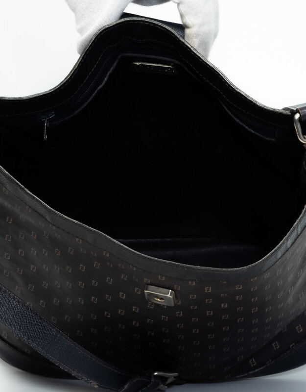FENDI FENDI VINTAGE FF LOGO BLUE CANVAS SHOULDER BAG