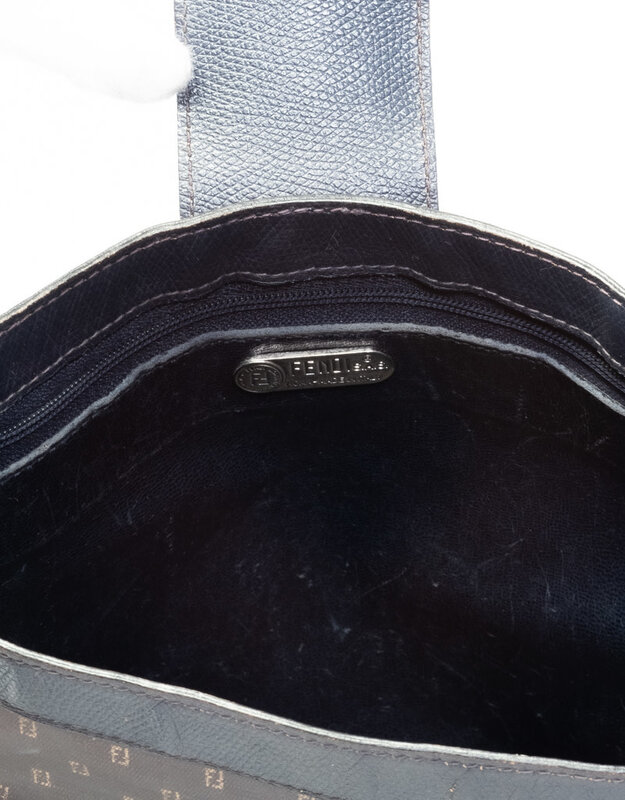 FENDI FENDI VINTAGE FF LOGO BLUE CANVAS SHOULDER BAG