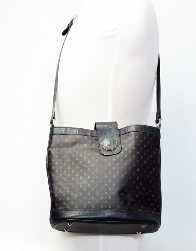 FENDI FENDI VINTAGE FF LOGO BLUE CANVAS SHOULDER BAG