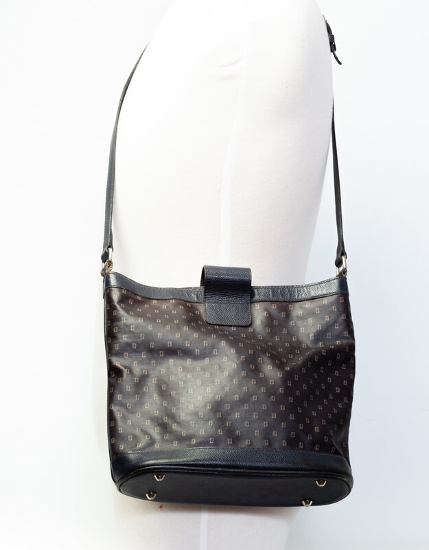 FENDI FENDI VINTAGE FF LOGO BLUE CANVAS SHOULDER BAG