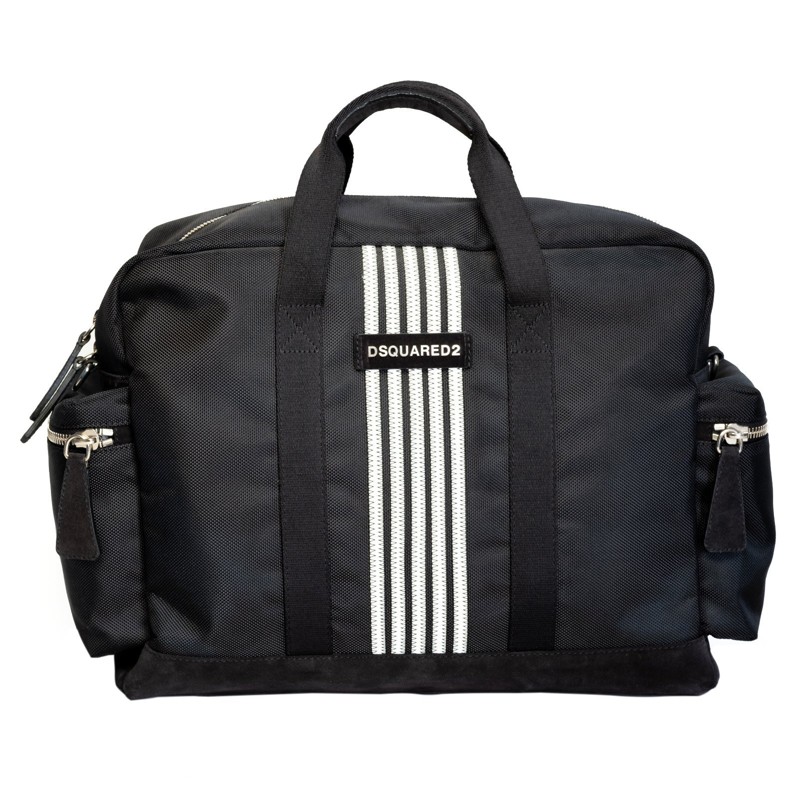 DSQUARED2 BLACK STRIPED MEN'S WEEKEND BAG