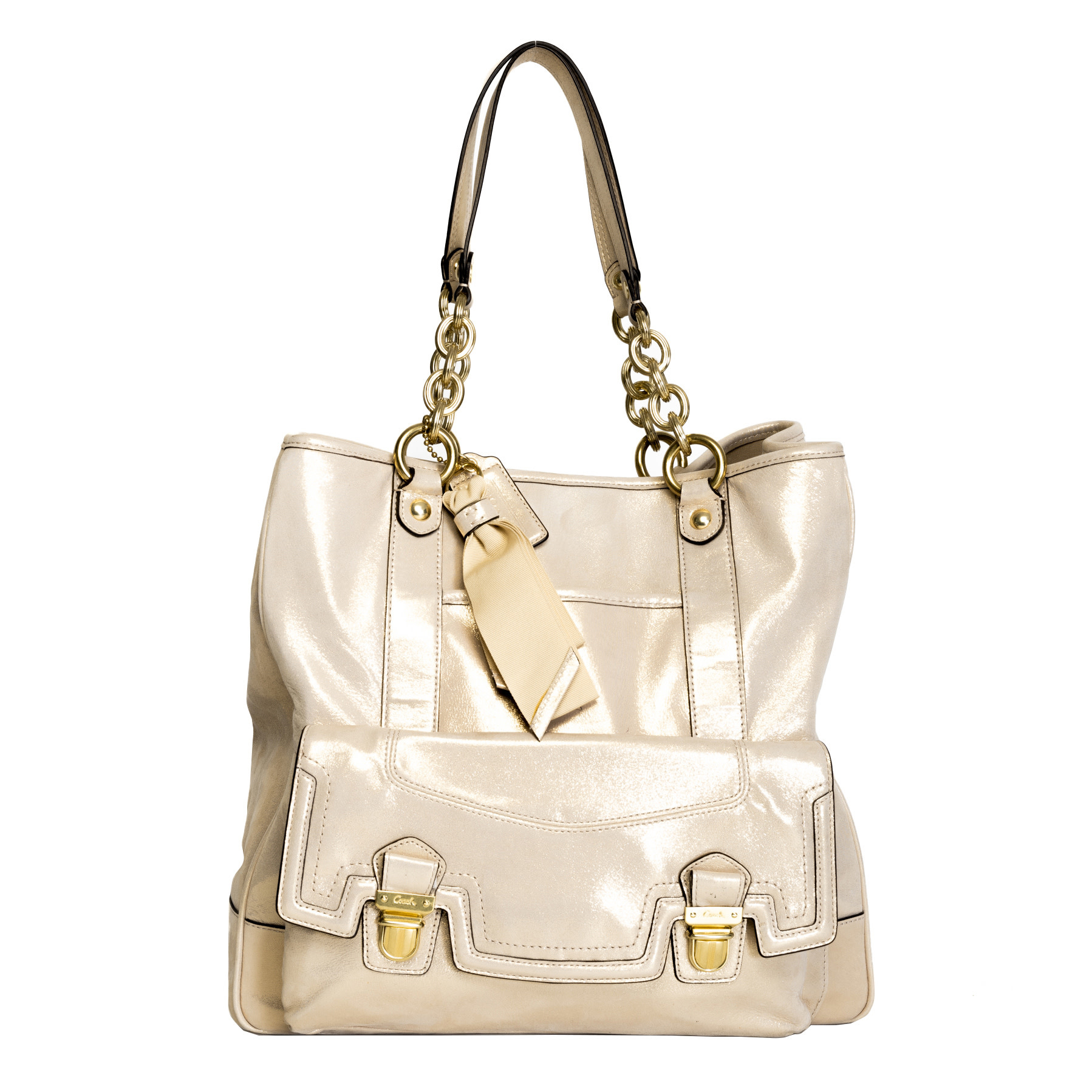 Coach Signature Stripe Studded Lurex Tote Gold 12905 Shoulder Handbag Purse  | eBay