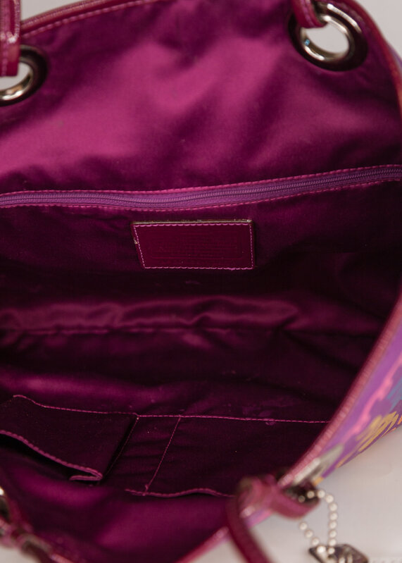 COACH POPPY SIGNATURE GLAM TOTE Handbag Shoulder BAG Khaki Purple Pink  15307 | eBay