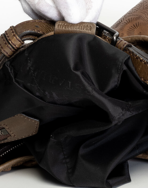 BURBERRY BROWN LEATHER LASER-CUT FLORAL HOBO BAG