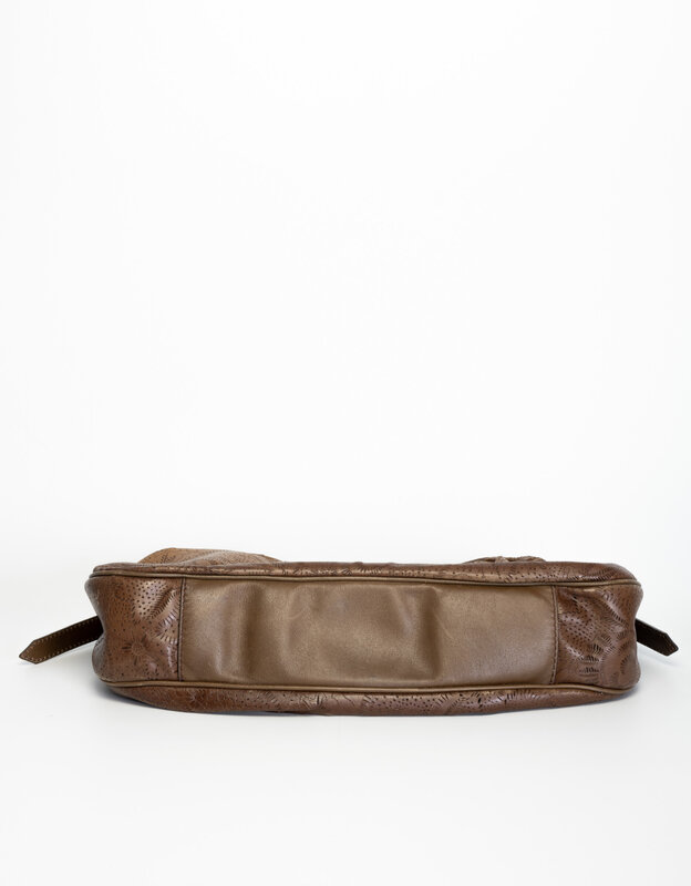 BURBERRY BROWN LEATHER LASER-CUT FLORAL HOBO BAG