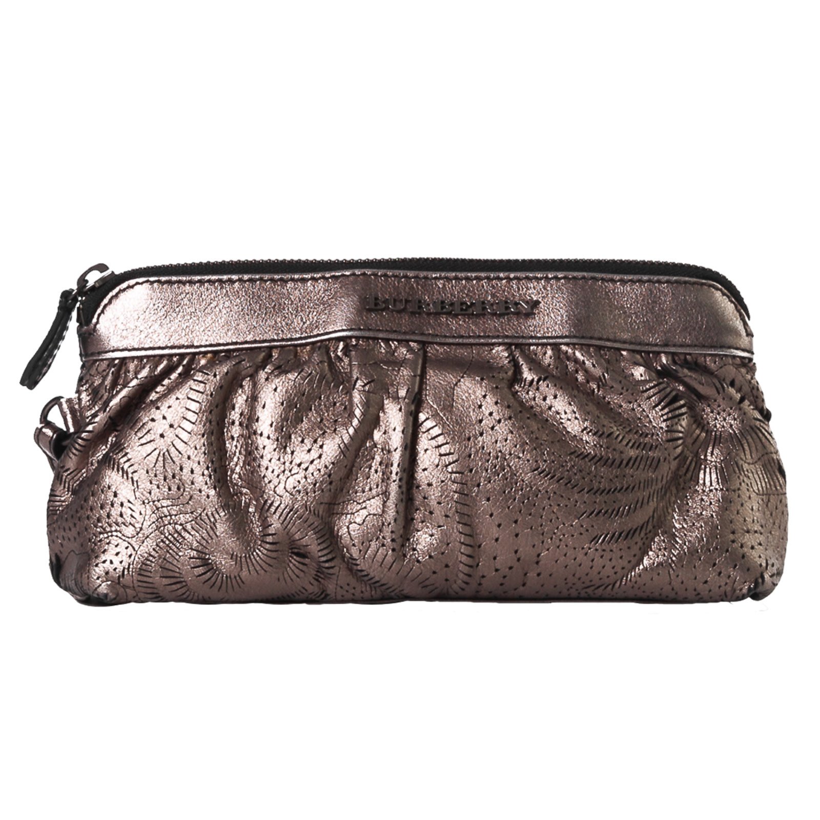 LONDON METALLIC PERFORATED FLORAL WRISTLET POUCH
