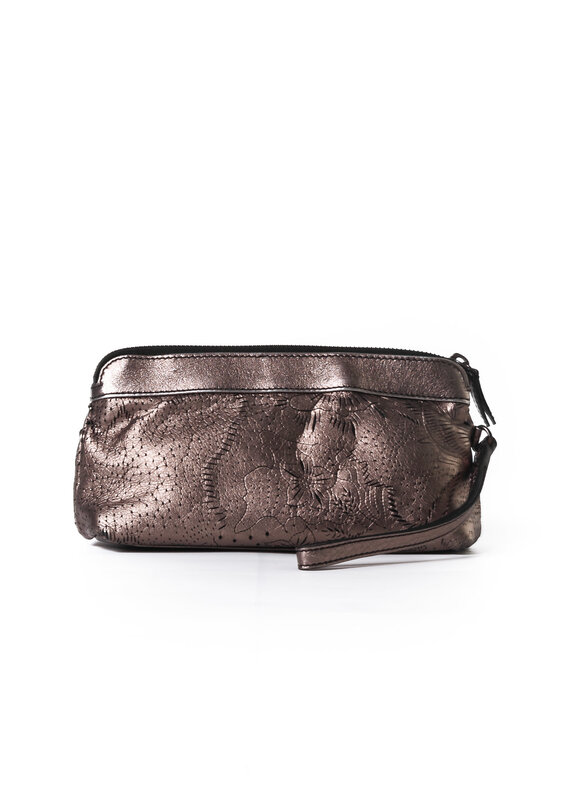 LONDON METALLIC PERFORATED FLORAL WRISTLET POUCH