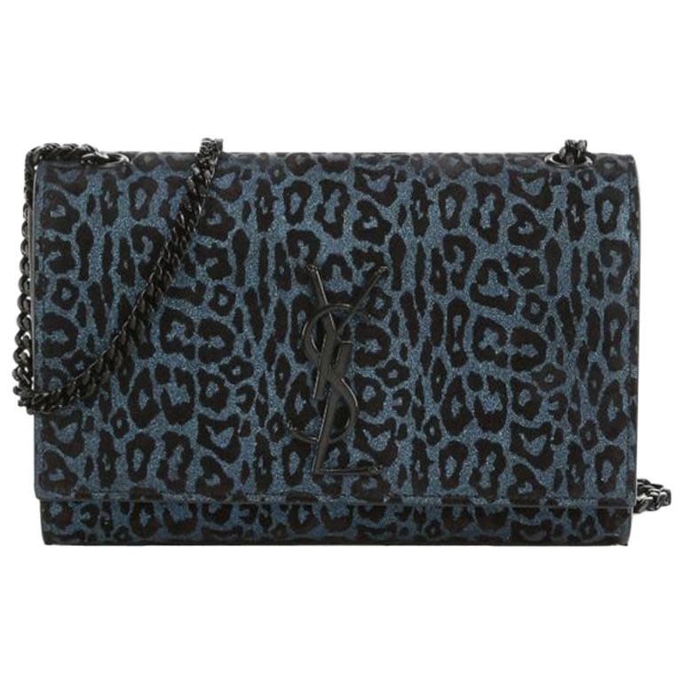 SAINT LAURENT KATE MONOGRAM SMALL BLUE LEOPARD PRINT BAG