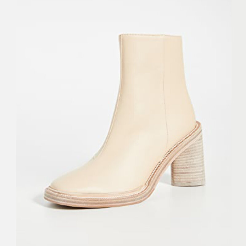 ACNE STUDIOS BEIGE LEATHER BLOCK HEEL BOOT (37 EU)