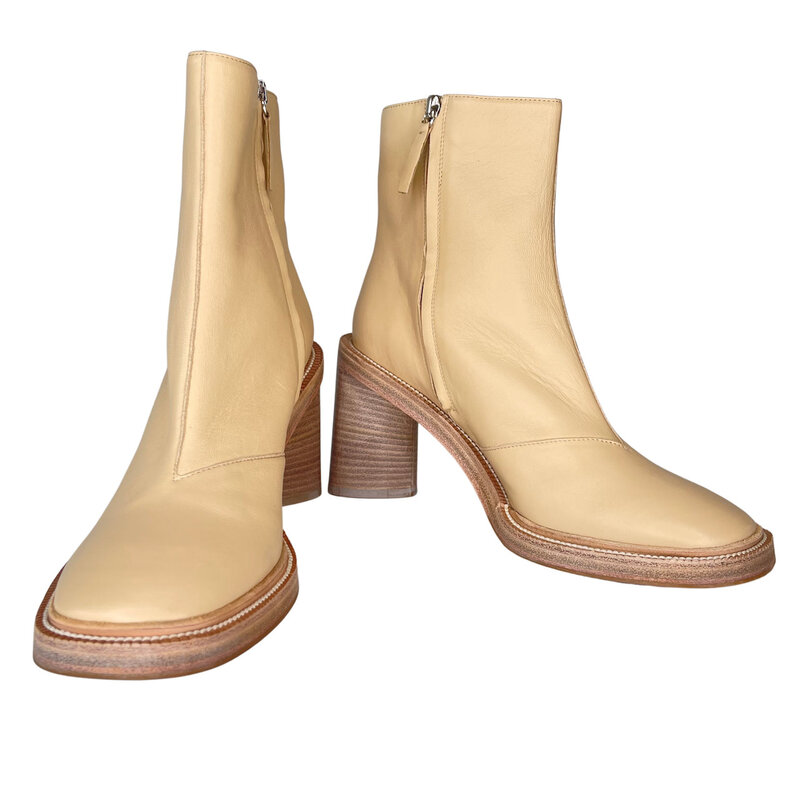 ACNE STUDIOS BEIGE LEATHER BLOCK HEEL BOOT (37 EU)