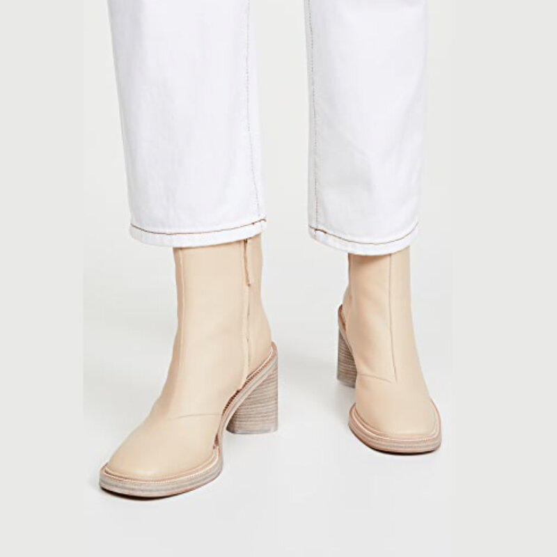 ACNE STUDIOS BEIGE LEATHER BLOCK HEEL BOOT (37 EU)