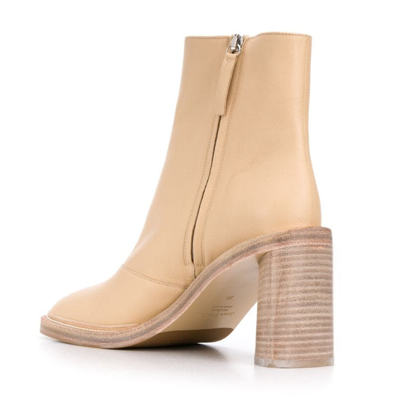 ACNE STUDIOS BEIGE LEATHER BLOCK HEEL BOOT (37 EU)