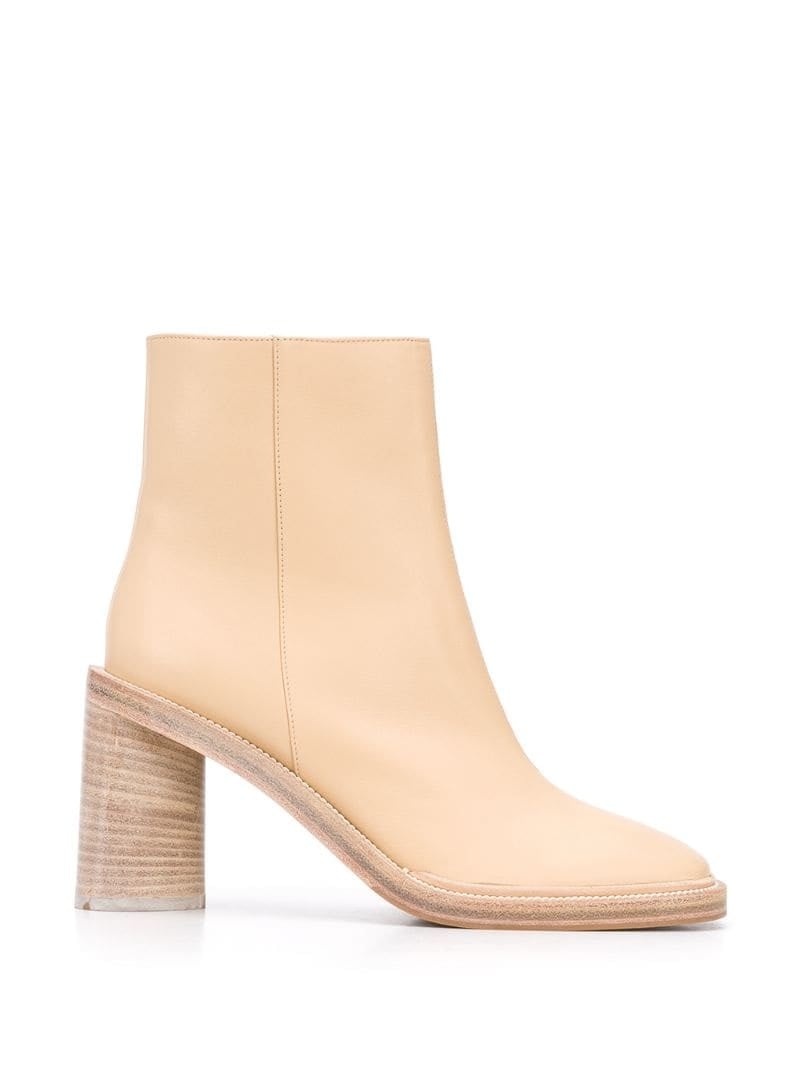 BEIGE LEATHER BLOCK HEEL BOOT (38 EU)